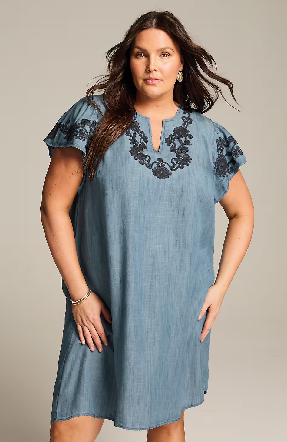 41937-Embroidered-Indigo-Flutter-Sleeve-Dress-2.jpg Embroidered Indigo Flutter-Sleeve Dress