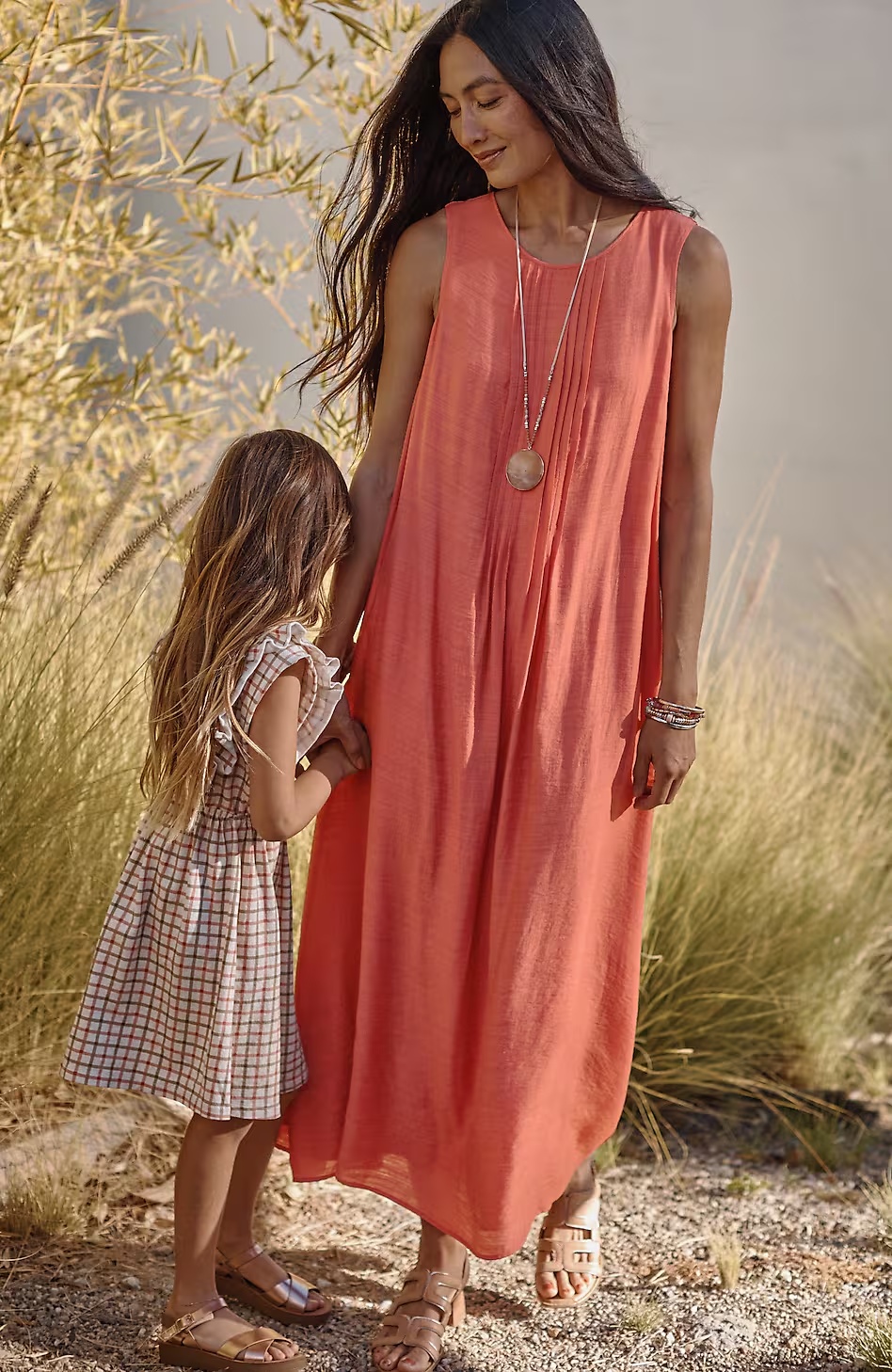 Pintucked A-Line Maxi Dress