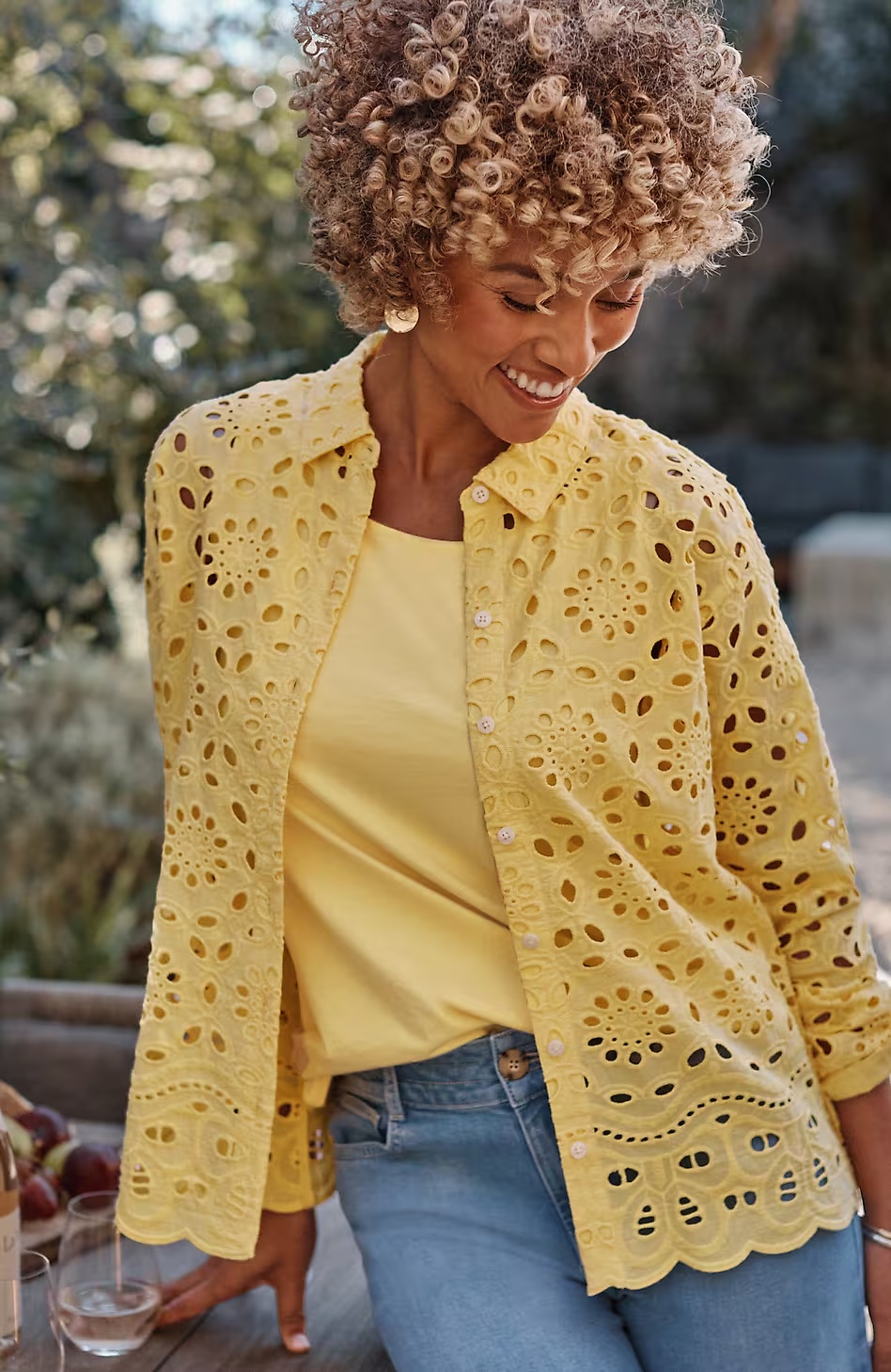Eyelet Scalloped-Hem Shirt