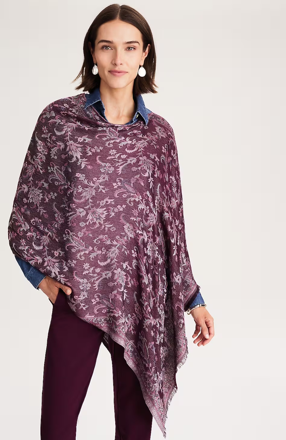 Jacquard Floral Asymmetric Poncho