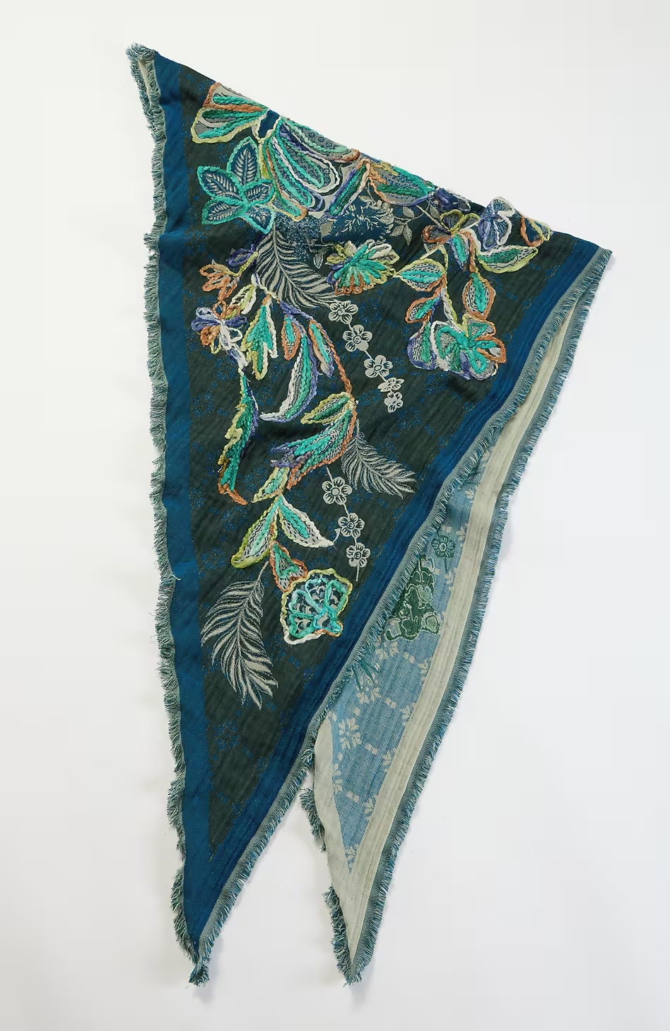 Embroidered Jacquard Triangle Scarf