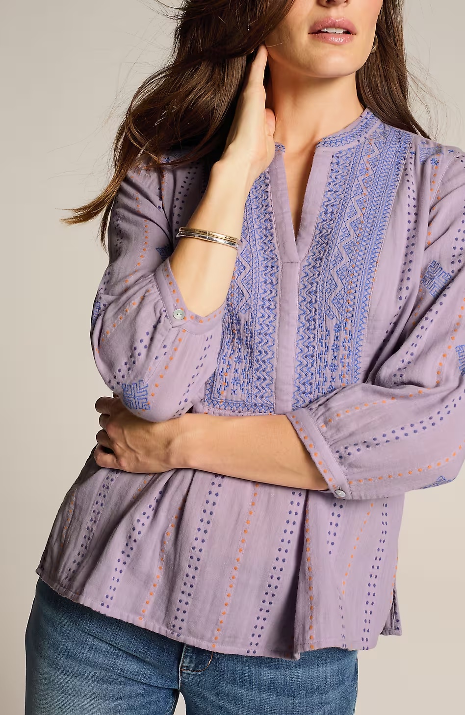 Cotton-Gauze Embroidered Popover
