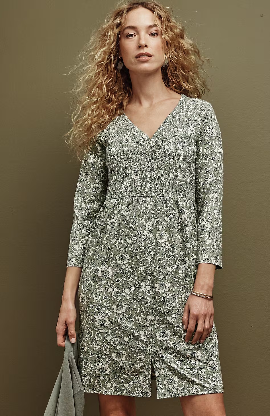 Smocked Button-Front Dress