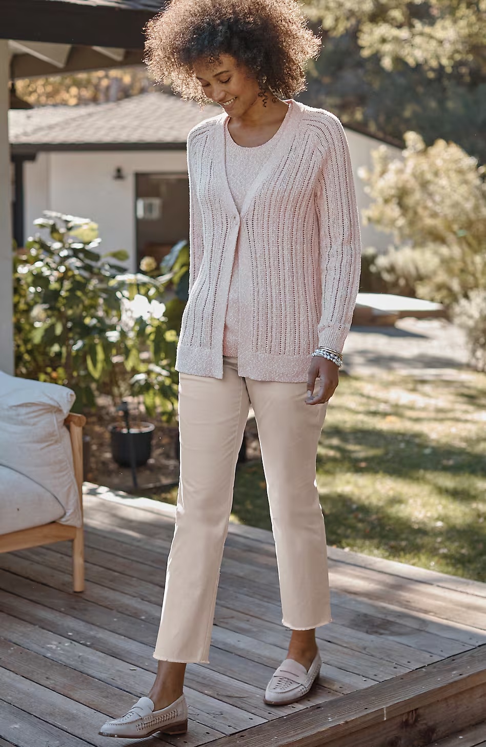 Fringe-Hem Pima-Chino Pants