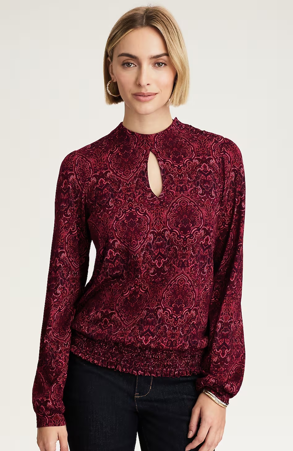 4786-Printed-Smocked-Hem-Top-5.jpg Printed Smocked-Hem Top