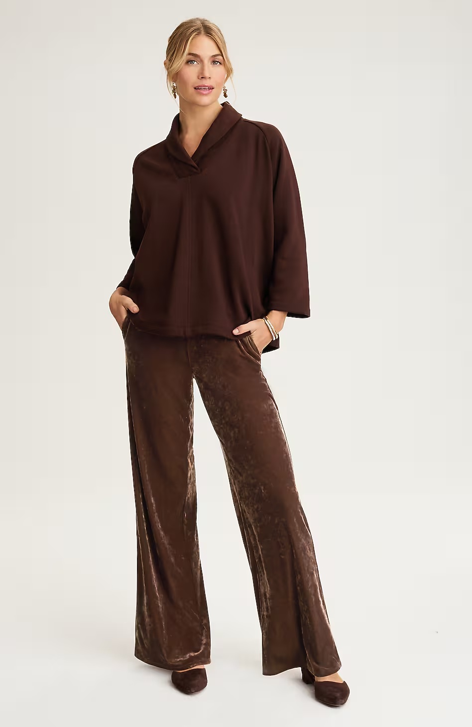 Pure Jill Knit-Velvet Wide-Leg Pants