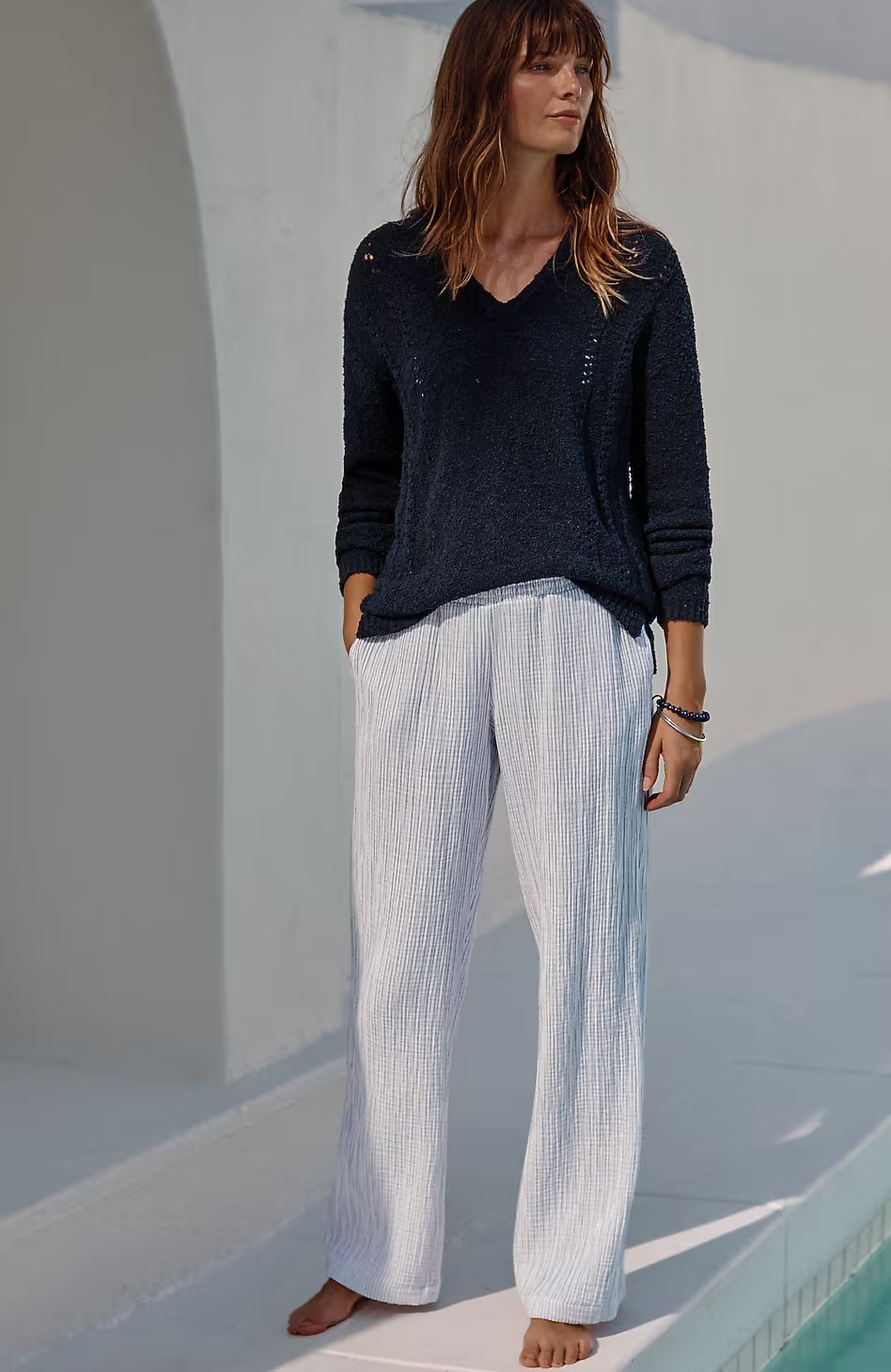 Smocked-Waist Cotton-Gauze Pants
