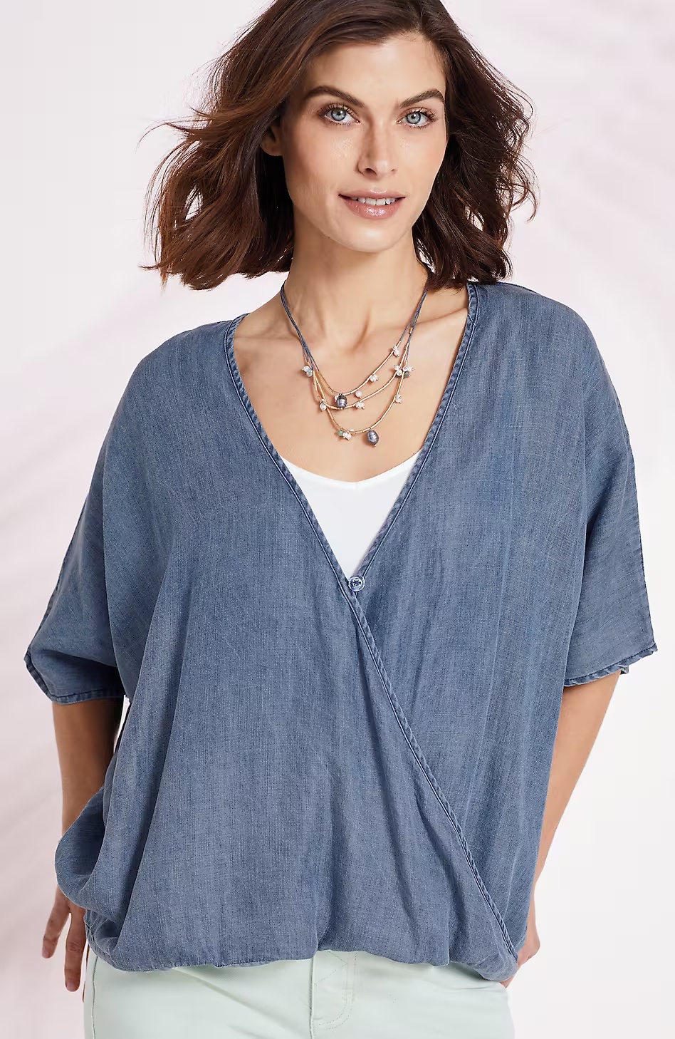 Denim Twist-Front Poncho