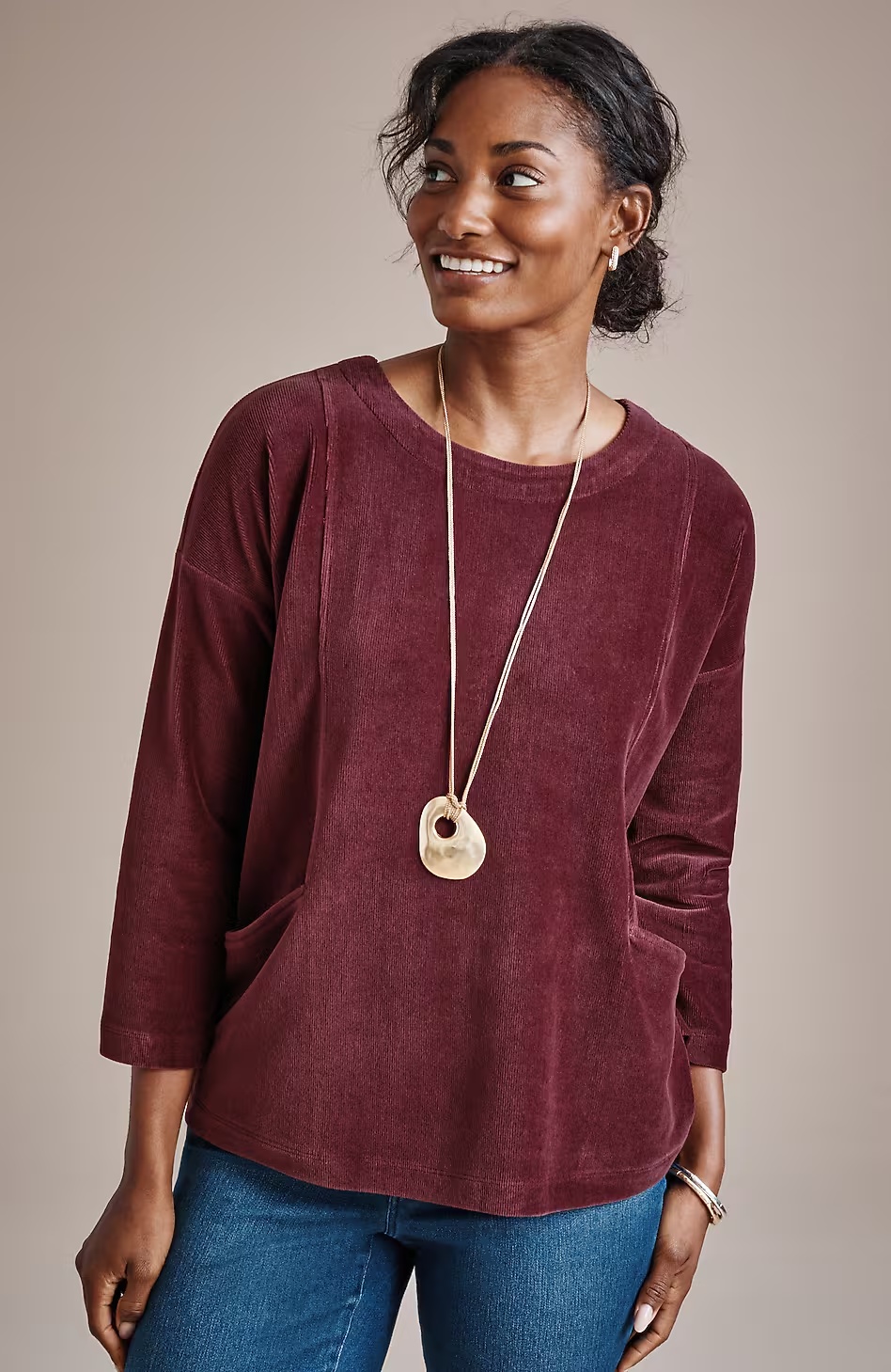 6438-Pure-Jill-Corded-Velour-Pocket-Top-1.jpg Pure Jill Corded Velour Pocket Top