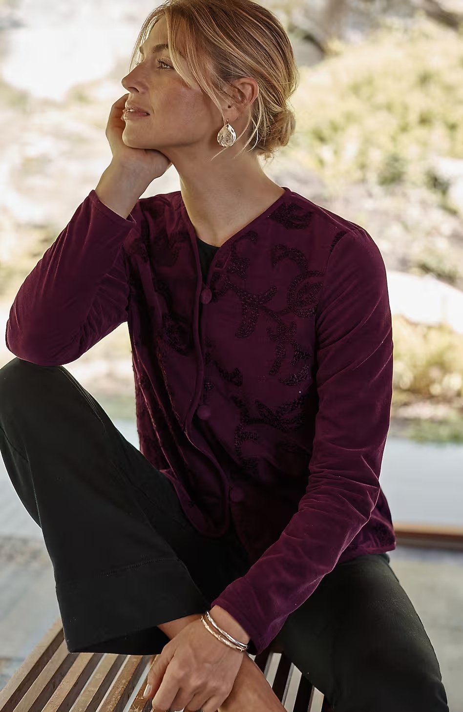 Pure Jill Embroidered-Corduroy Jacket