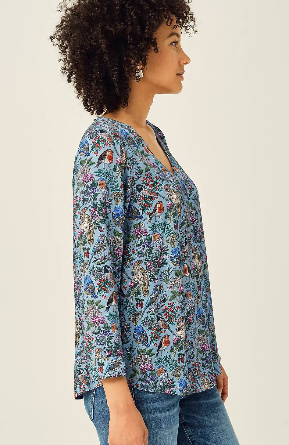 Printed Satin V-Neck Popover
