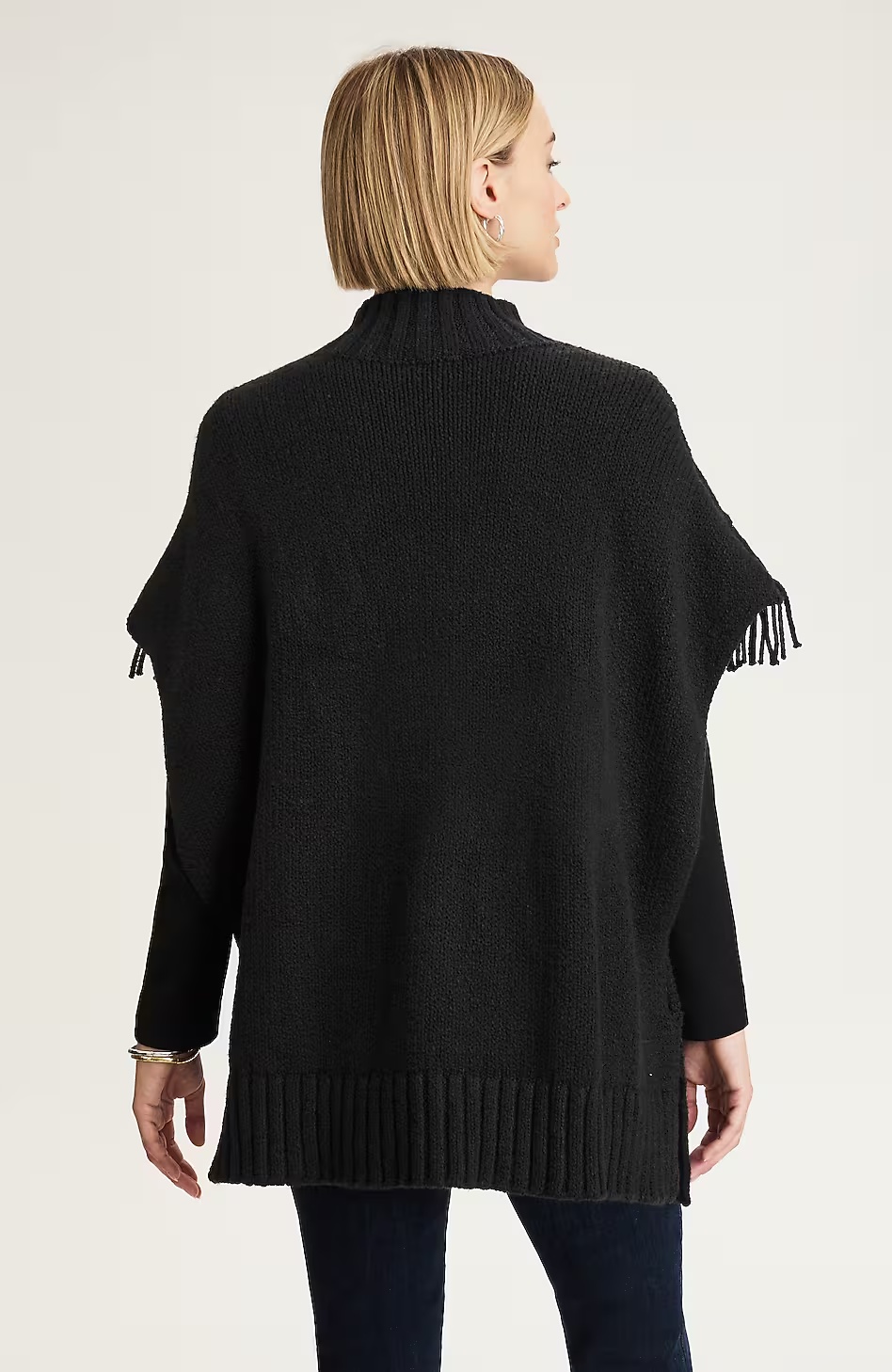 Fringed Cable Poncho