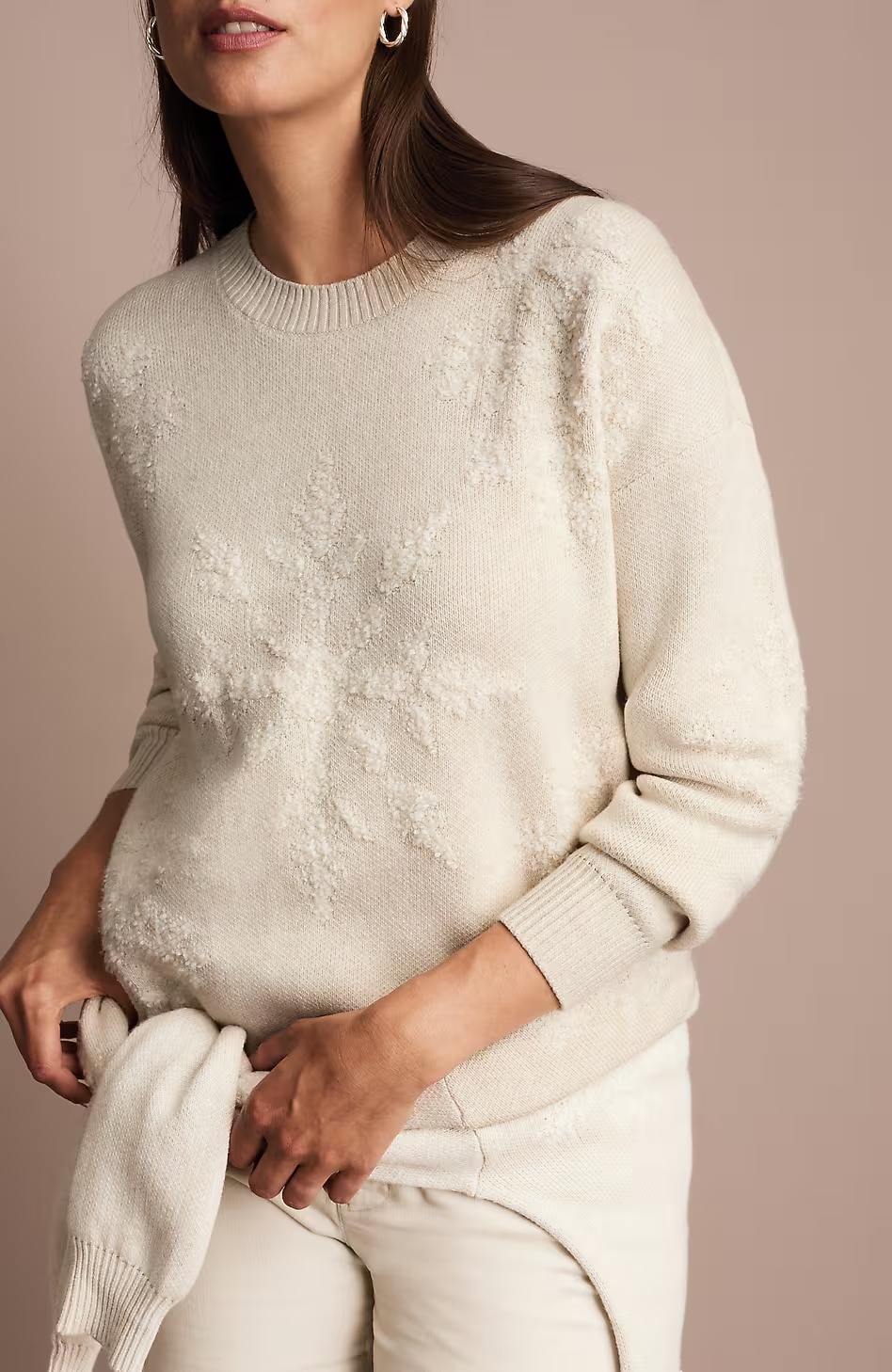 Textured-Stitched Snowflake Sweater