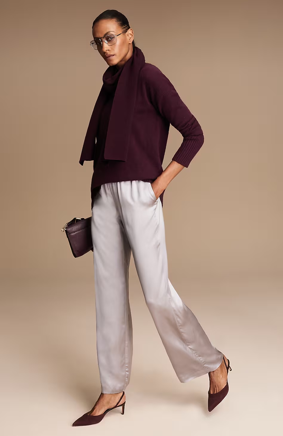 Detachable-Scarf Crew-Neck Sweater