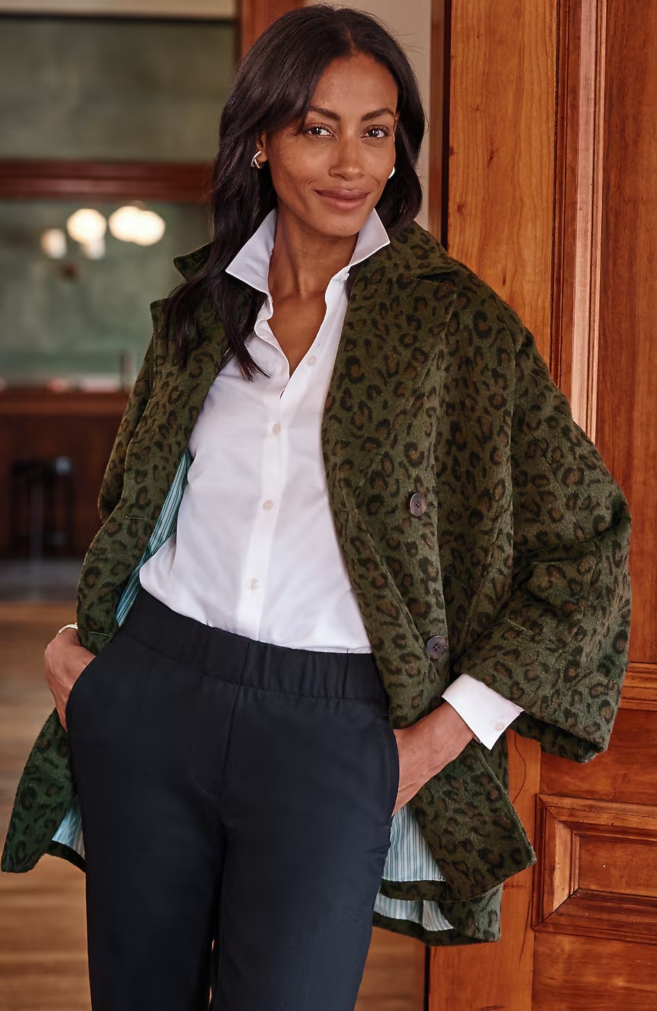 Leopard-Jacquard Cocoon Coat