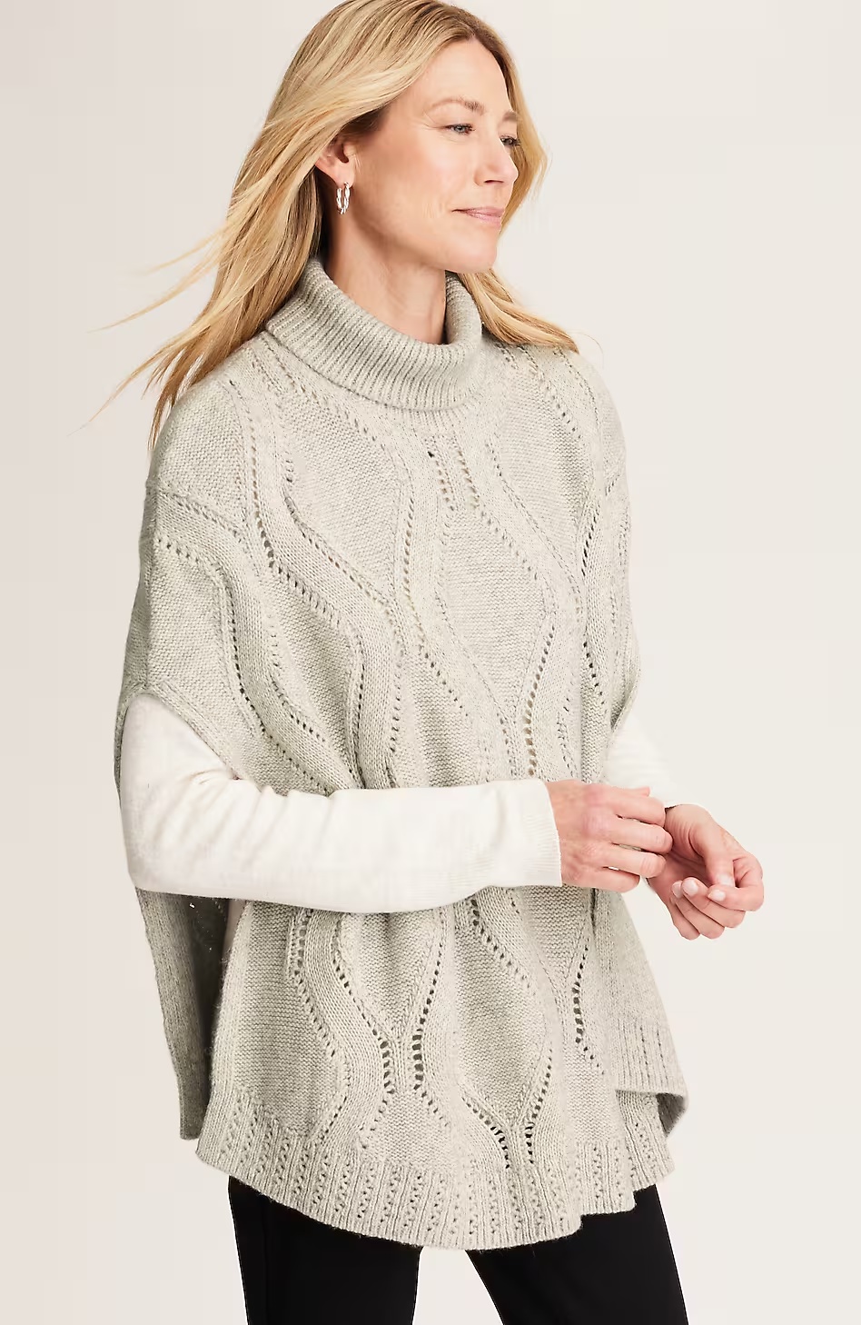 Cotton-Blend Cable Poncho
