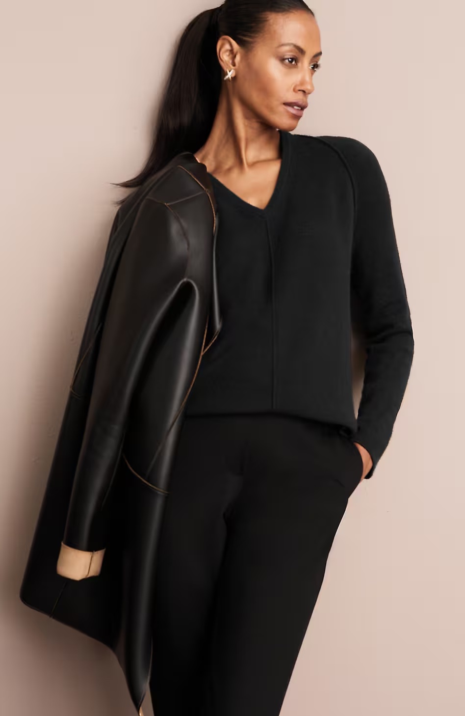 soft seamed v-neck sweater